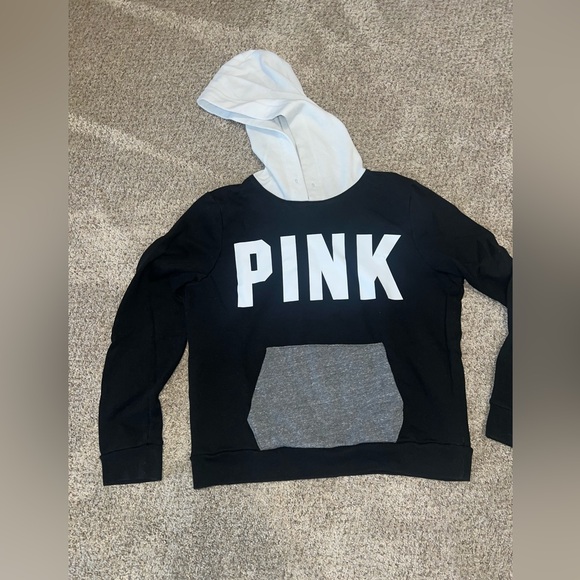 PINK Victoria's Secret Tops - Black and White Colorblock PINK Hoodie